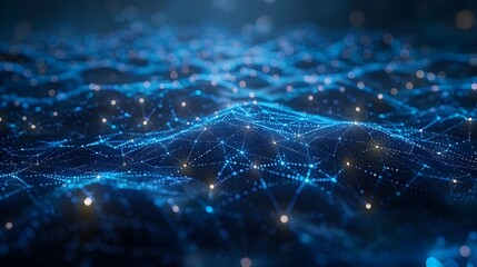 Naklejka premium Futuristic Digital Communication Network with Glowing Blue Lines and Nodes Representing Interconnected Business Concepts