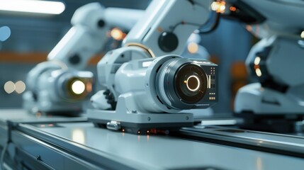 Fototapeta premium A robot is on a table with a glowing light on it