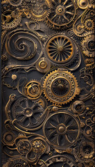 Obraz premium Intricate steampunk gears and cogs in bronze tones.