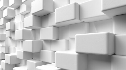 3D rendering of white geometric blocks in a dynamic pattern.