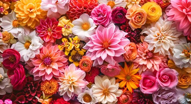 A bouquet of flowers with a variety of colors including pink, yellow, and orange