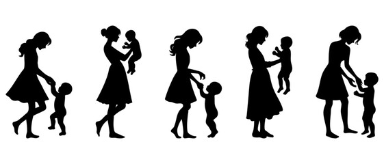 Mother and baby activity silhouette black filled vector Illustration icon