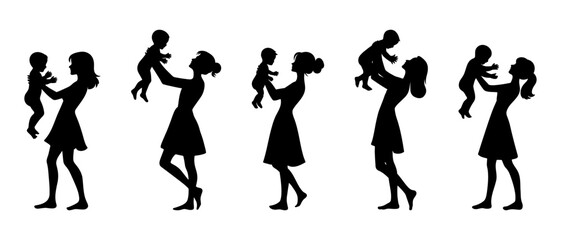 mother holding her baby silhouette black filled vector Illustration icon set