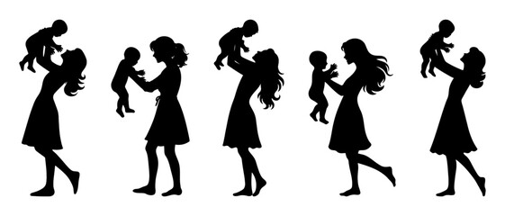 Mother and baby activity silhouette black filled vector Illustration icon