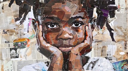 Fototapeta premium Dreamy African Woman Surrounded by Graffiti and Newspapers