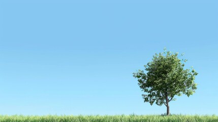 Obraz premium Background with small tree and blue sky with space for text on the side