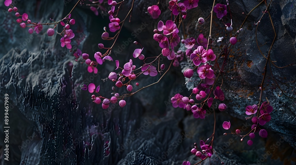 Poster bursting coastal scandinavian cercis blossoms from chickpea-themed capillaries