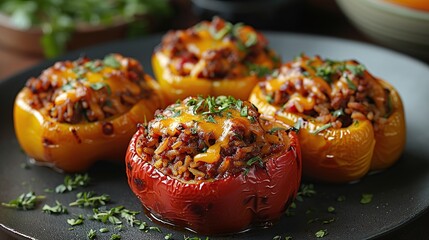 Stuffed Bell Peppers with Ground Beef and Rice