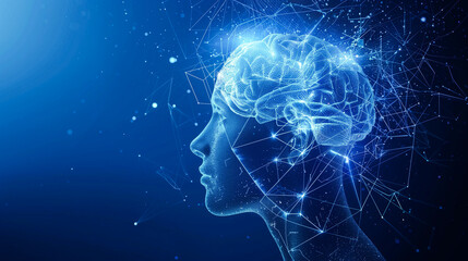 Abstract human head with neural connections and digital brain vector background