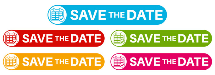 set save the date icon sign. label with calendar checkmark template design vector illustration	
