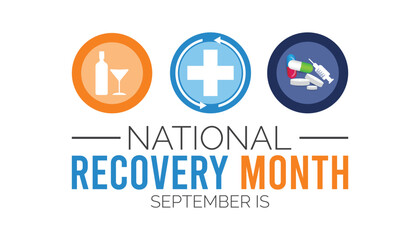 National Recovery Month is observed every year on September.Holiday concept background, placard, banner design template Vector illustration background design.