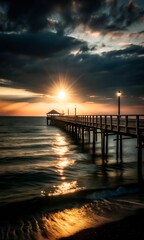 Obraz premium Molo di legno al tramonto sul mare