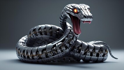 A ferocious snake with a terrifying metallic body in a cyber world