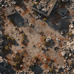 Post Apocalyptic  Battle Map  for RPG ,Map for Dungeons and Dragons,DnD map, Tabletop Role-Playing Games, Adventure Game Background, Top-Down View
