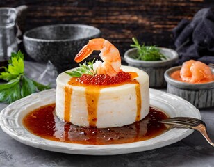  Runder Käse Sirup, Garnelen und Kaviar 