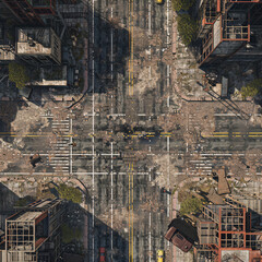 Post Apocalyptic  Battle Map  for RPG ,Map for Dungeons and Dragons,DnD map, Tabletop Role-Playing Games, Adventure Game Background, Top-Down View