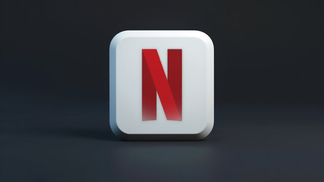 Netflix white 3d icon on a dark background