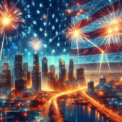 Fototapeta premium Abstract glittery background with bokeh lights in red and blue tones, ideal for festive and party themes