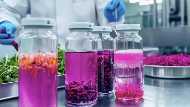 Bioreactor tanks with fermenting ingredients, food biotech, large-scale food production