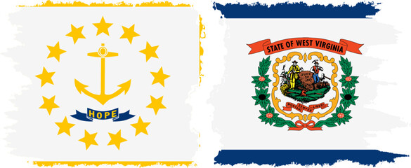 West Virginia and Rhode Island states grunge brush flags connection, vector