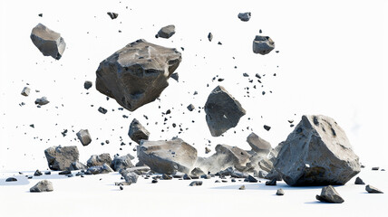 Falling rocks isolated on white background