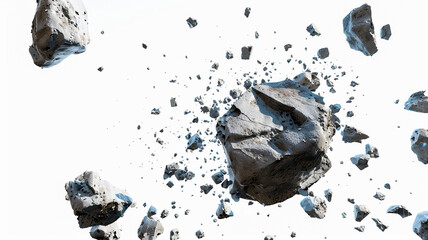 Falling rocks isolated on white background