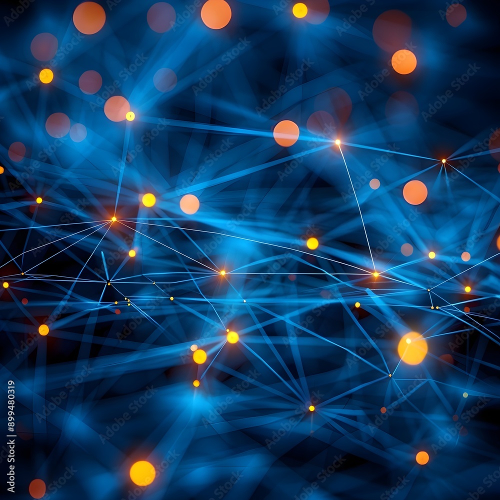 Poster abstract network interconnected nodes and lines symbolizing technology digital communication in busi