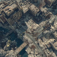 Post Apocalyptic  Battle Map  for RPG ,Map for Dungeons and Dragons,DnD map, Tabletop Role-Playing Games, Adventure Game Background, Top-Down View