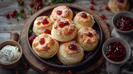 Scone, clotted cream, jam, berry jam,