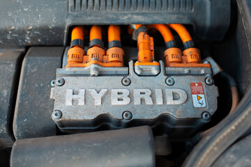 Close-up view of electric engine for hybrid cars.