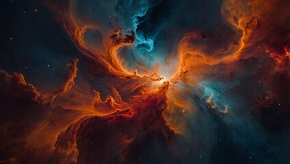 Fototapeta premium Fiery nebula with intense hues of red and orange