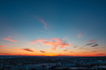 Colourful landscape of beautiful dark sunset or sunrise. Natural abstract background.