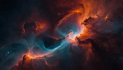 Fototapeta premium Fiery nebula with intense hues of red and orange