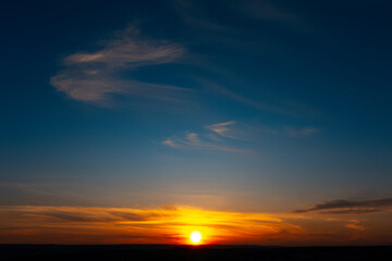 Colourful landscape of beautiful dark sunset or sunrise. Natural abstract background.