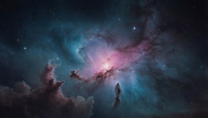 A serene, pastel-colored nebula spreading across the night sky