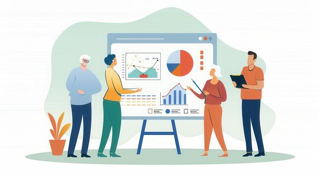 A group of elderly individuals actively discusses health statistics and trends during a community education seminar, sharing insights and knowledge. Generative AI