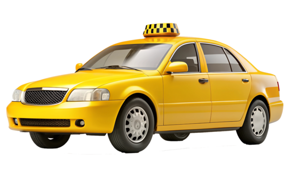 Yellow taxi car isolated on the PNG transparent Background