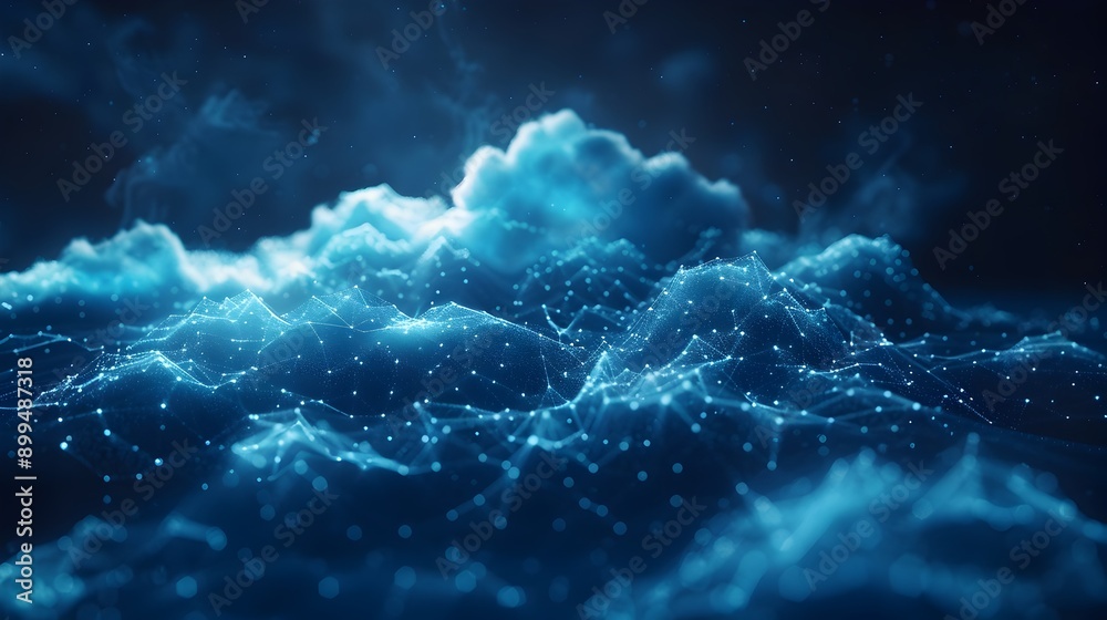 Poster glowing digital cloud network representing cloud computing and data storage concept