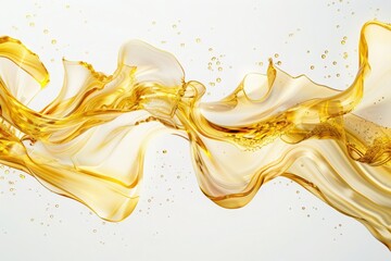 Beauty and allure of a stunning wave of yellow base oil, emanating a sense of motion and vitality on a pristine white background