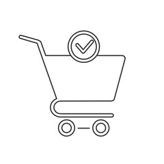 Shopping cart and check mark icon vector completed order, confirm flat sign symbols logo illustration isolated on white background black color. Concept design art for business and online Marketing