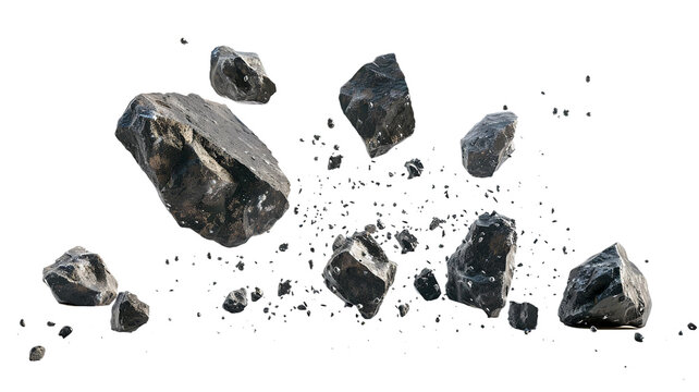 Falling rocks isolated on white background