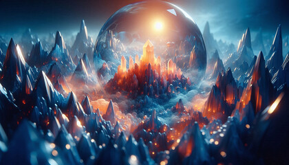Obraz premium Crystal in a blue and orange world