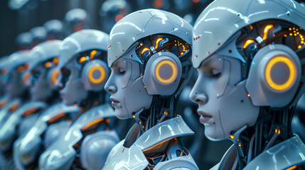 Fototapeta premium Futuristic Humanoid Robots in Advanced Cybernetic Society with Sleek Technology and Innovation