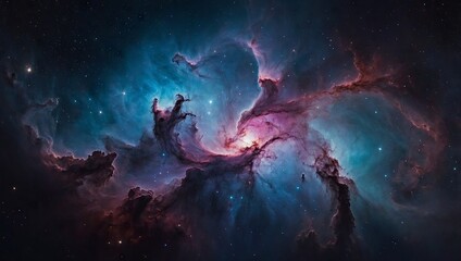 Fototapeta premium Dreamy nebula blending with a galaxy in the background