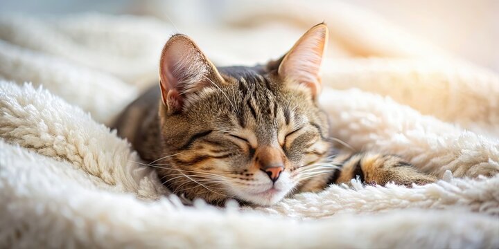 Cat peacefully sleeping on soft blanket , feline, nap, cozy, relaxation, adorable, fur, whiskers, domestic, pet, tranquility