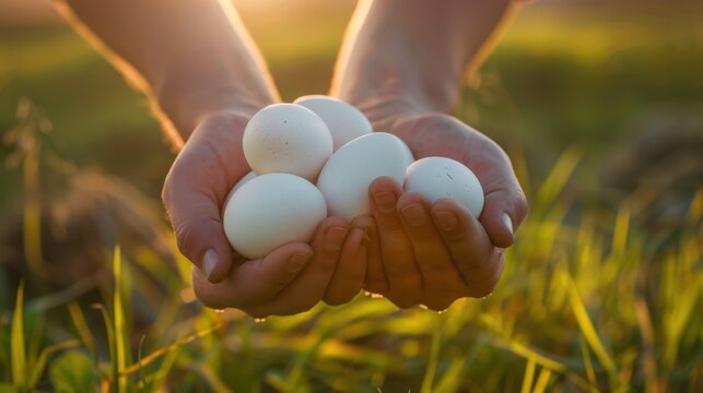 Hands Holding White Eggs