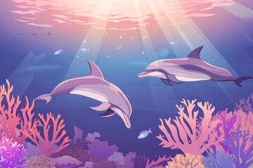 Fototapeta premium The Balaenoptera omurai, a little-known rorqual, breathes and feeds on planktonic organisms in the South Pacific Ocean.. Beautiful simple AI generated image in 4K, unique.