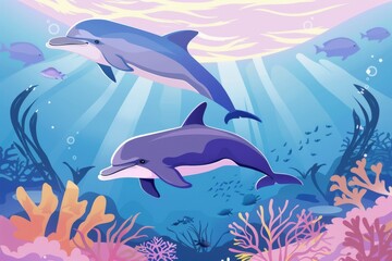 Fototapeta premium The Balaenoptera omurai, a little-known rorqual, breathes and feeds on planktonic organisms in the South Pacific Ocean.. Beautiful simple AI generated image in 4K, unique.