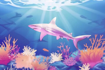 Fototapeta premium The Balaenoptera omurai, a little-known rorqual, breathes and feeds on planktonic organisms in the South Pacific Ocean.. Beautiful simple AI generated image in 4K, unique.