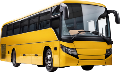 Vibrant yellow bus, isolated on a white or transparent background
